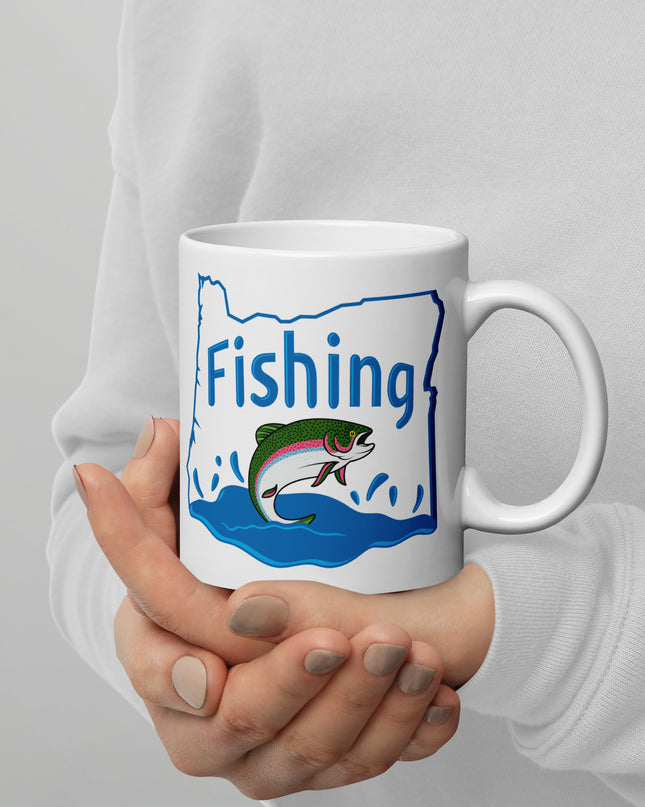 Oregon Fishing - White glossy mug