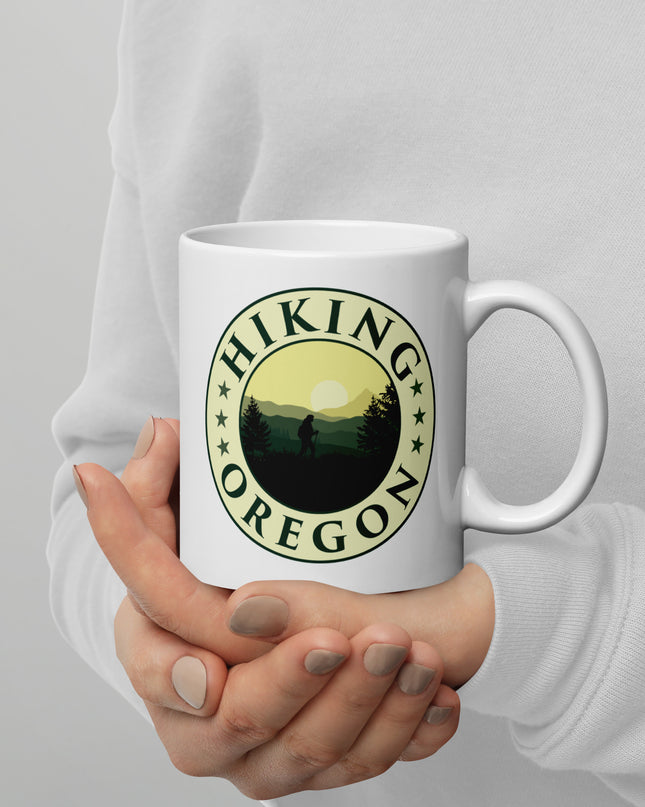 Hiking Oregon - White glossy mug