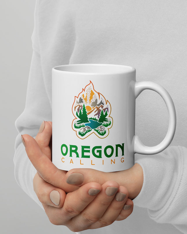 Oregon Calling - White glossy mug