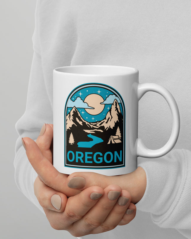 Camping Oregon - White glossy mug