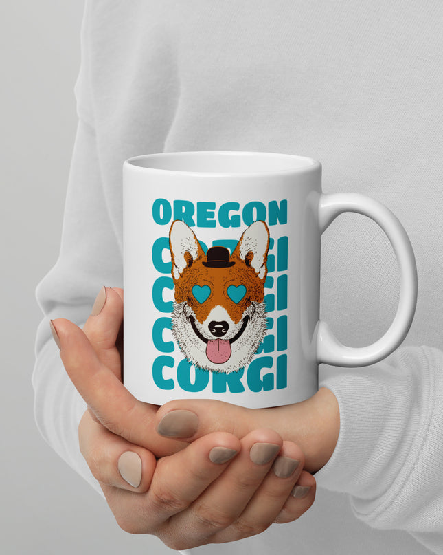 Oregon Corgi - White glossy mug