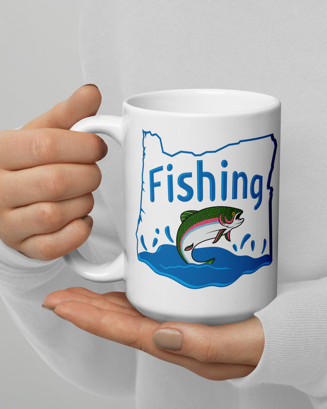 Oregon Fishing - White glossy mug