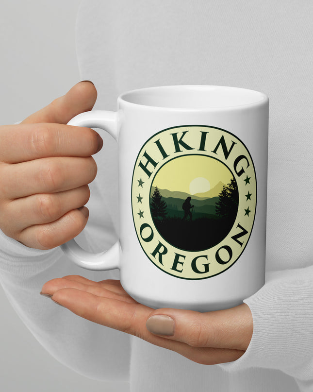 Hiking Oregon - White glossy mug