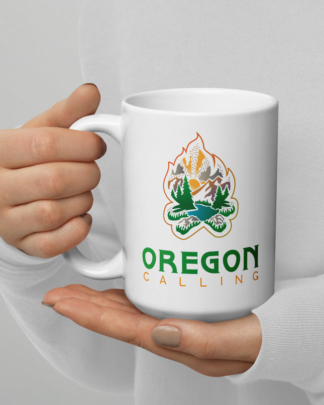 Oregon Calling - White glossy mug