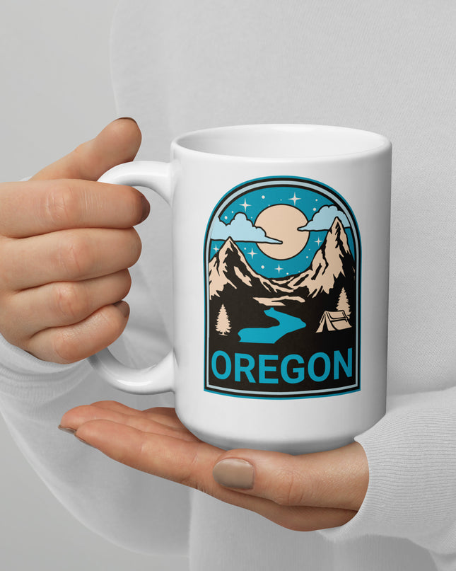 Camping Oregon - White glossy mug