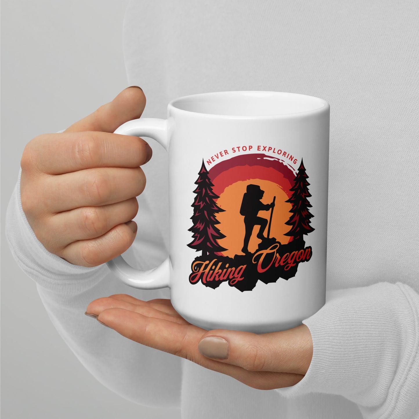 Hiking Oregon/2 - White glossy mug