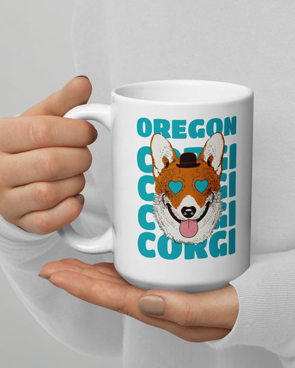 Oregon Corgi - White glossy mug