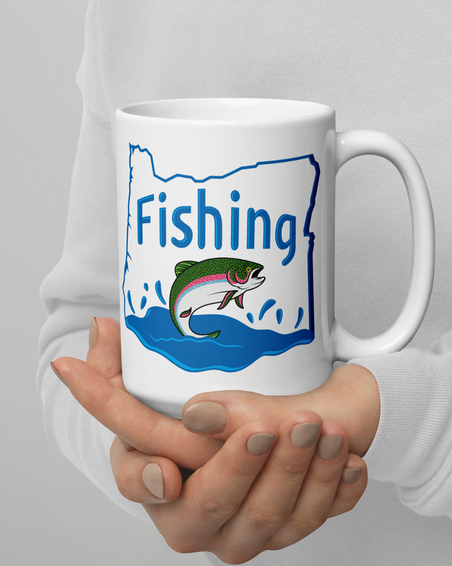 Oregon Fishing - White glossy mug