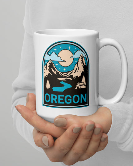 Camping Oregon - White glossy mug