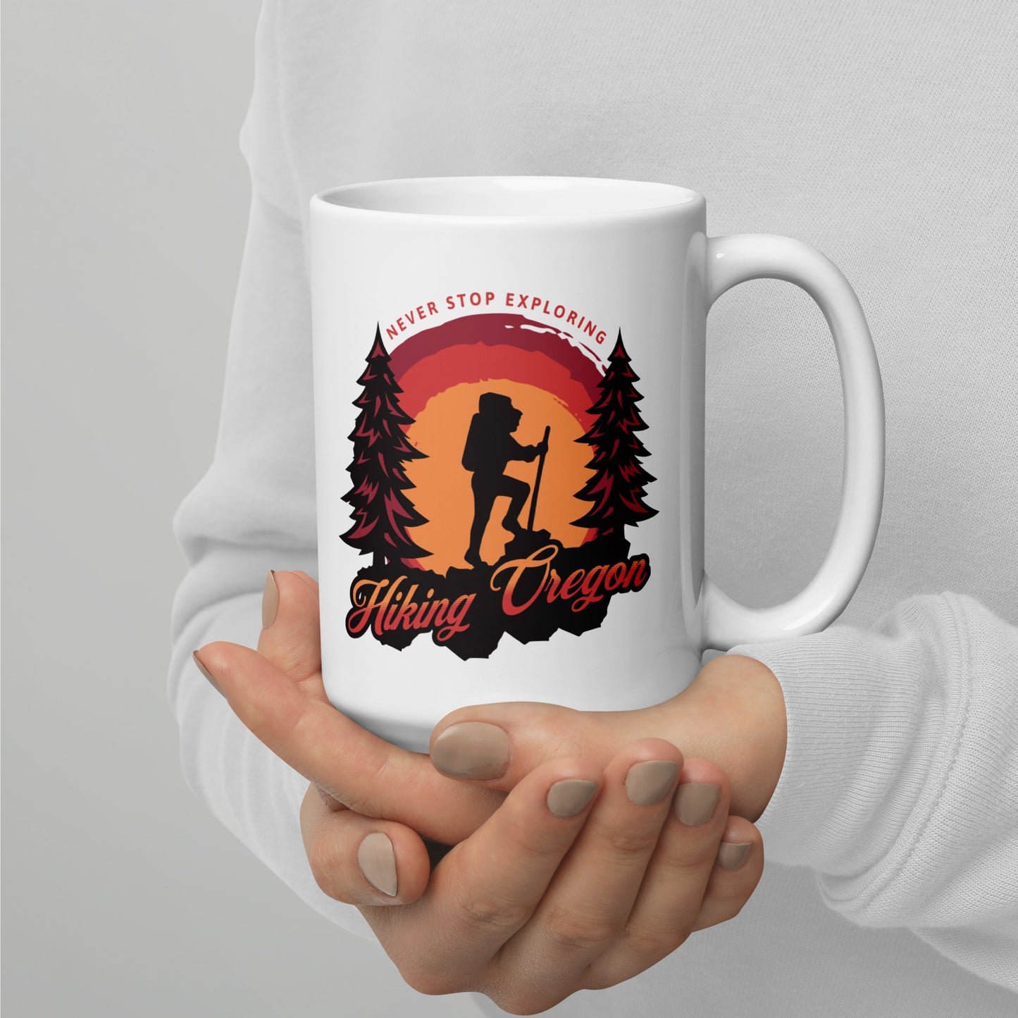 Hiking Oregon/2 - White glossy mug