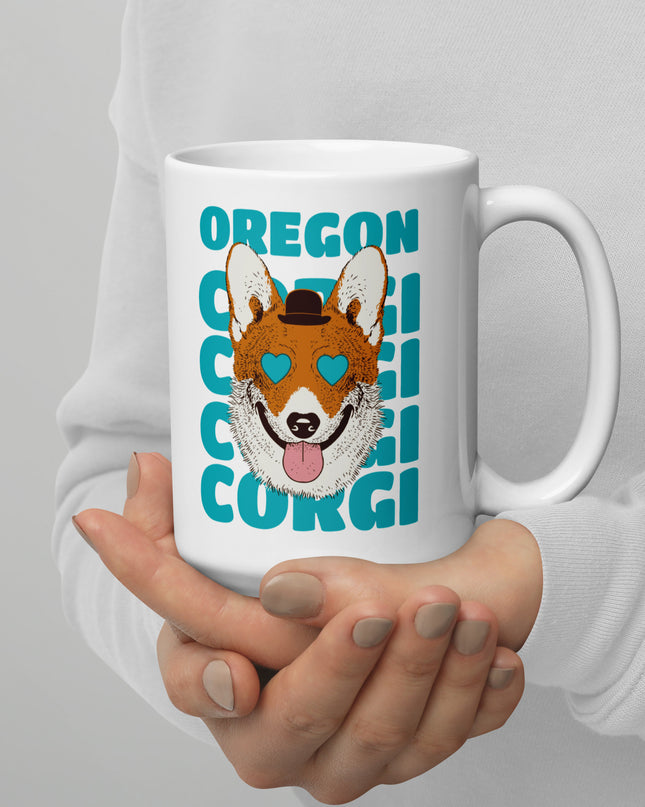 Oregon Corgi - White glossy mug