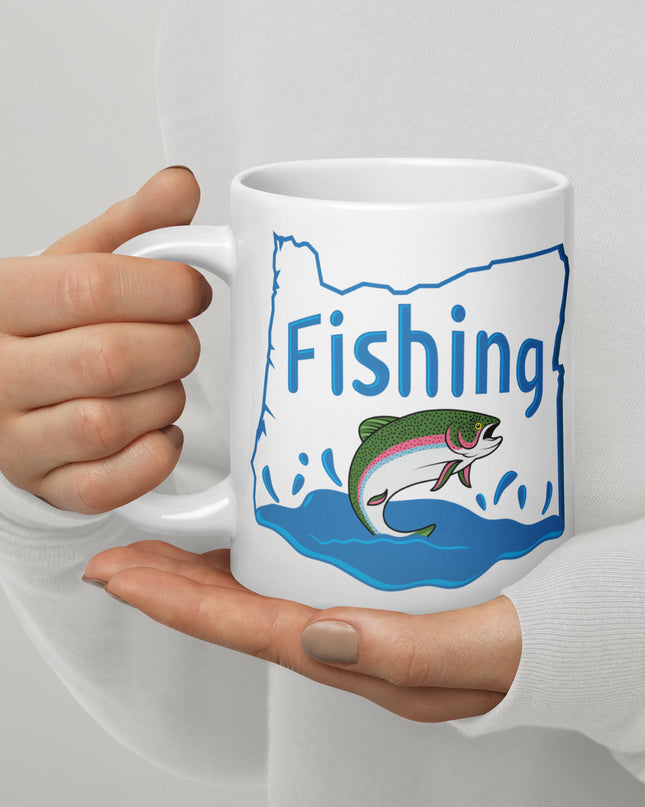 Oregon Fishing - White glossy mug