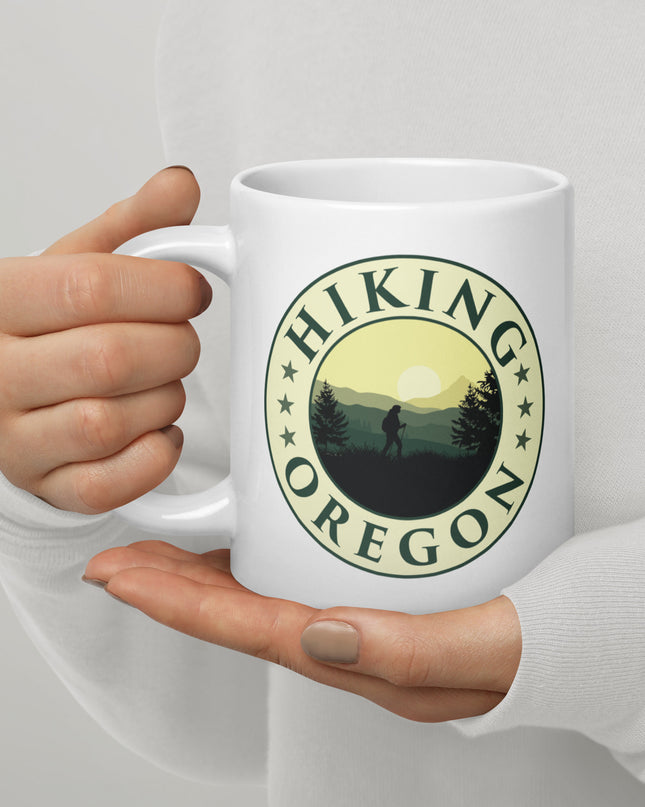 Hiking Oregon - White glossy mug