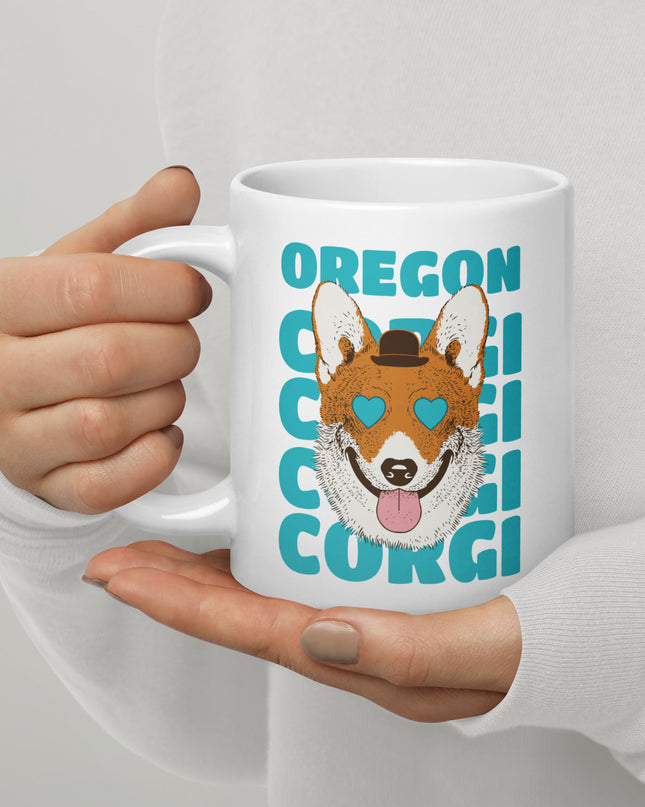 Oregon Corgi - White glossy mug