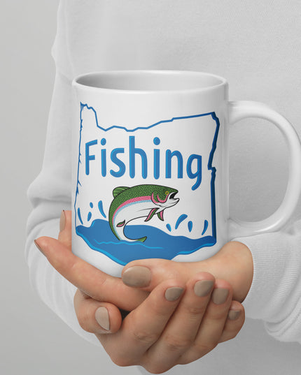 Oregon Fishing - White glossy mug