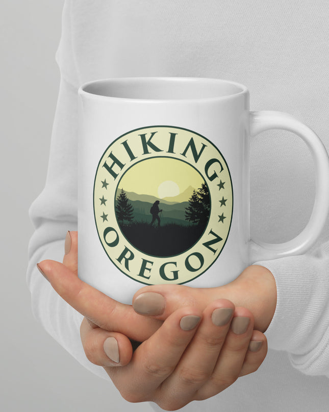 Hiking Oregon - White glossy mug