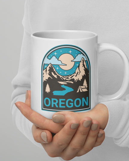 Camping Oregon - White glossy mug
