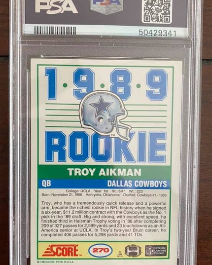 TROY AIKMAN - 1989 SCORE ROOKIE CARD #270 - PSA 9