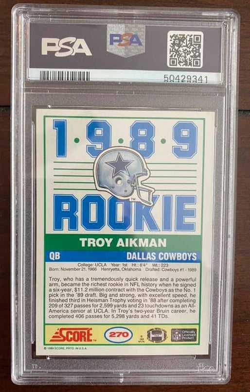 TROY AIKMAN - 1989 SCORE ROOKIE CARD #270 - PSA 9