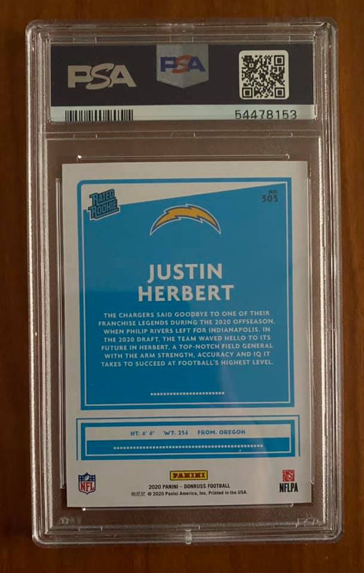 JUSTIN HERBERT - 2020 PANINI DONRUSS RATED ROOKIE #303 - PSA 9