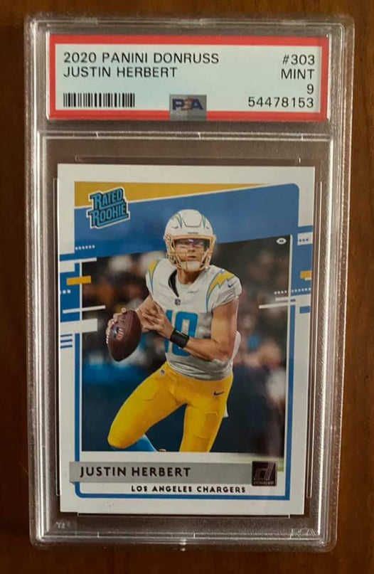 JUSTIN HERBERT - 2020 PANINI DONRUSS RATED ROOKIE #303 - PSA 9