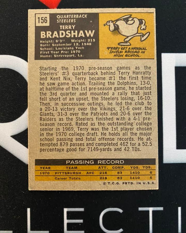 TERRY BRADSHAW - 1970 TOPPS ROOKIE CARD #156 RC HOF!