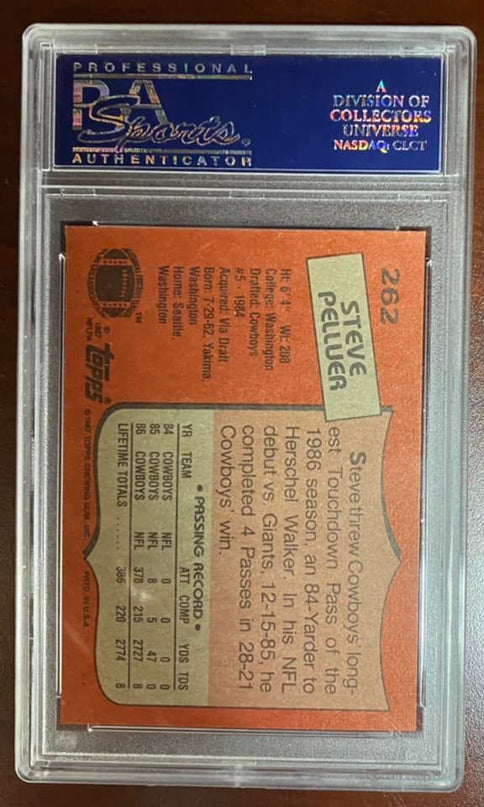 STEVE PELLUER - 1987 Topps Football Card #262 Graded PSA 10 GEM MT Cowboys POP 11