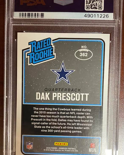 DAK PRESCOTT - 2016 Donruss Rated Rookie Card #362 - PSA 9