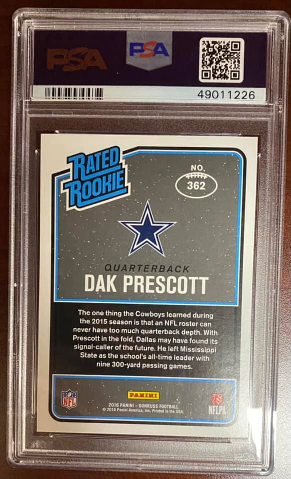 DAK PRESCOTT - 2016 Donruss Rated Rookie Card #362 - PSA 9