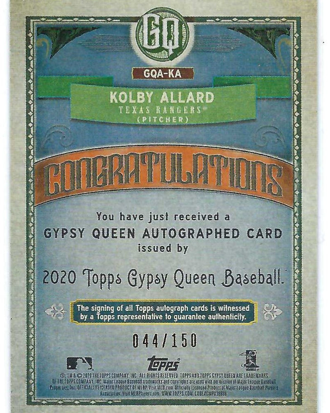 KOLBY ALLARD - GYPST QUEEN AUTOGRAPHED CARD