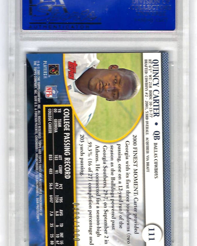QUINCY CARTER - 2001 Topps Finest Football #111 - RC Refractor 409/1000 - PSA10