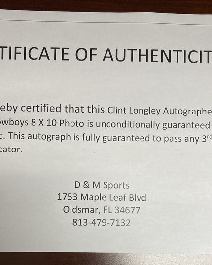 CLINT LONGLEY - 8X10 AUTOGRAPHED PHOTO & ACEO DALLAS COWBOY CUSTOM ART CARD