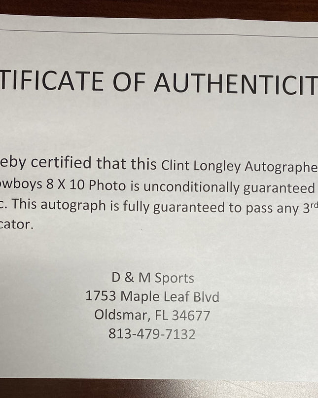 CLINT LONGLEY - 8X10 AUTOGRAPHED PHOTO & ACEO DALLAS COWBOY CUSTOM ART CARD