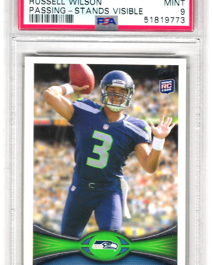 RUSSELL WILSON - ROOKIE CARD - TOPPS #165 - PASSING - STANDS VISIBLE - PSA 9